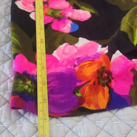 Vtg 70s Floral Maxi Skirt Black Pink Purple Orange Hawaiian Boho Hippie S - Picture 8 of 9